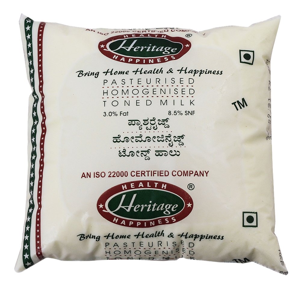 Heritage Milk Pasteurised Homogenised Toned Milk, 500ml Pack Amazon