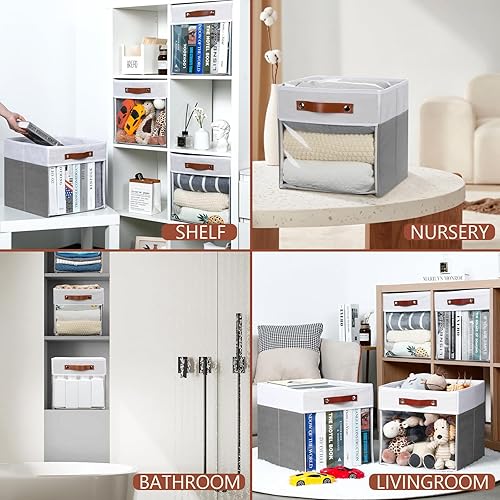 Miniatura 2 de HNZIGE Contenedores de almacenamiento de cubos de 11 x 11 pulgadas para organizador de cubos, cubos de almacenamiento de tela transparente para