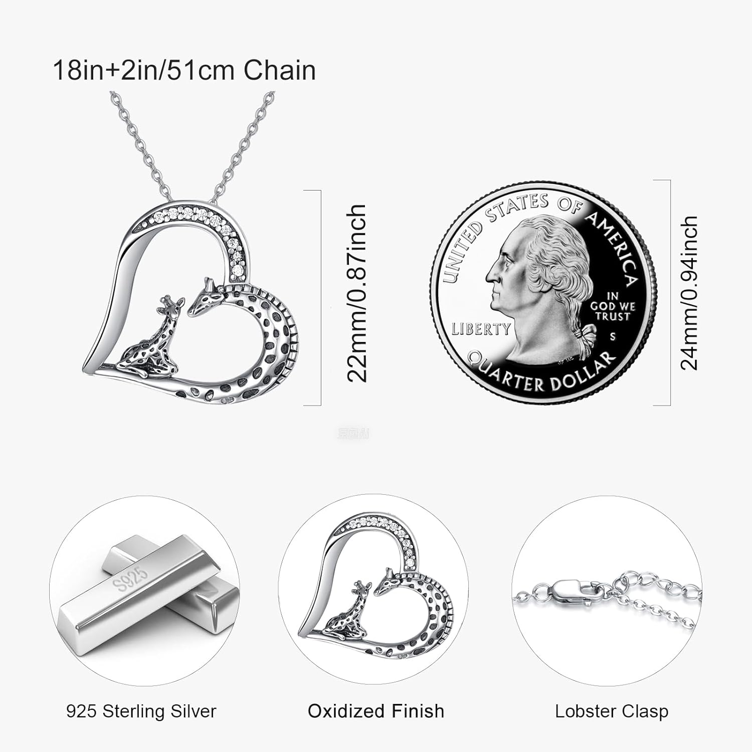 TANGPOET Giraffe Necklace Gifts for Women Mom Daughter 925 Sterling Silver Personalized Picture Jewelry Gifts for Giraffes Lover Birthday Mothers Day - Image 3