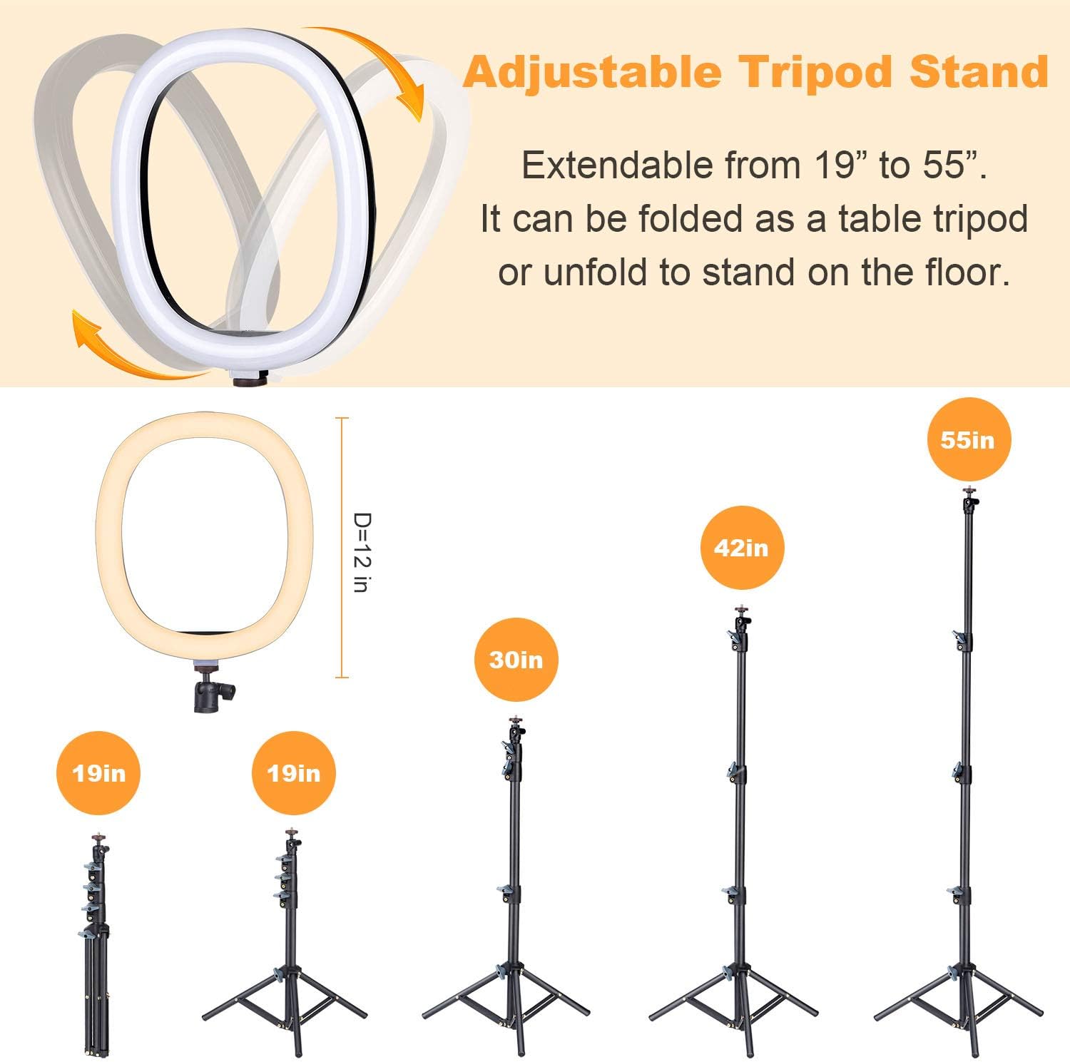 Ring Light with Stand,FDTEK 12 inch Selfie Dimmable LED Ring Light with Tripod Stand and Phone Holder for Video Recording, Makeup, Live Stream, Photography, Compatible with iPhone Android Phone, Oval