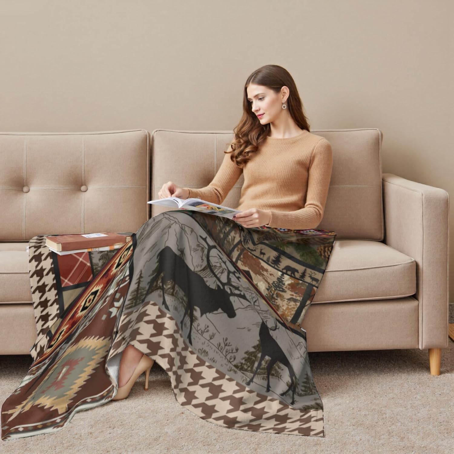 Rustic Cabin Retro Throw Blanket Flannel Fleece 50 x 60 Inch,Vintage Bear Deer Wild Animal Cozy Warm Bed Couch Blanket, Farmhouse Home Decor Ultra Soft Fuzzy Blanket for Sofa Camping Bedroom - Image 3