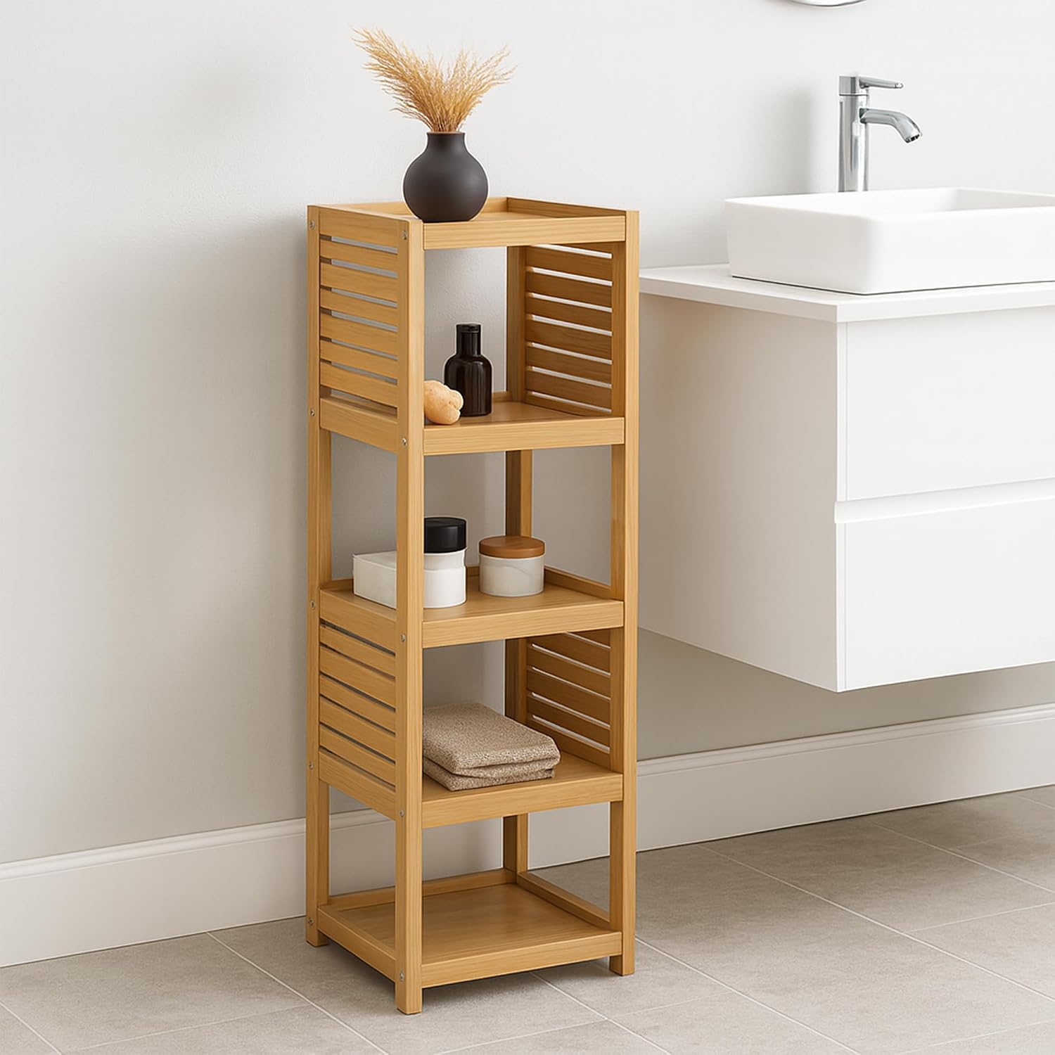 EVIDECO French Home Goods Open-Shelf Storage Unit with Vented Design, Natural - Trinidad Collection