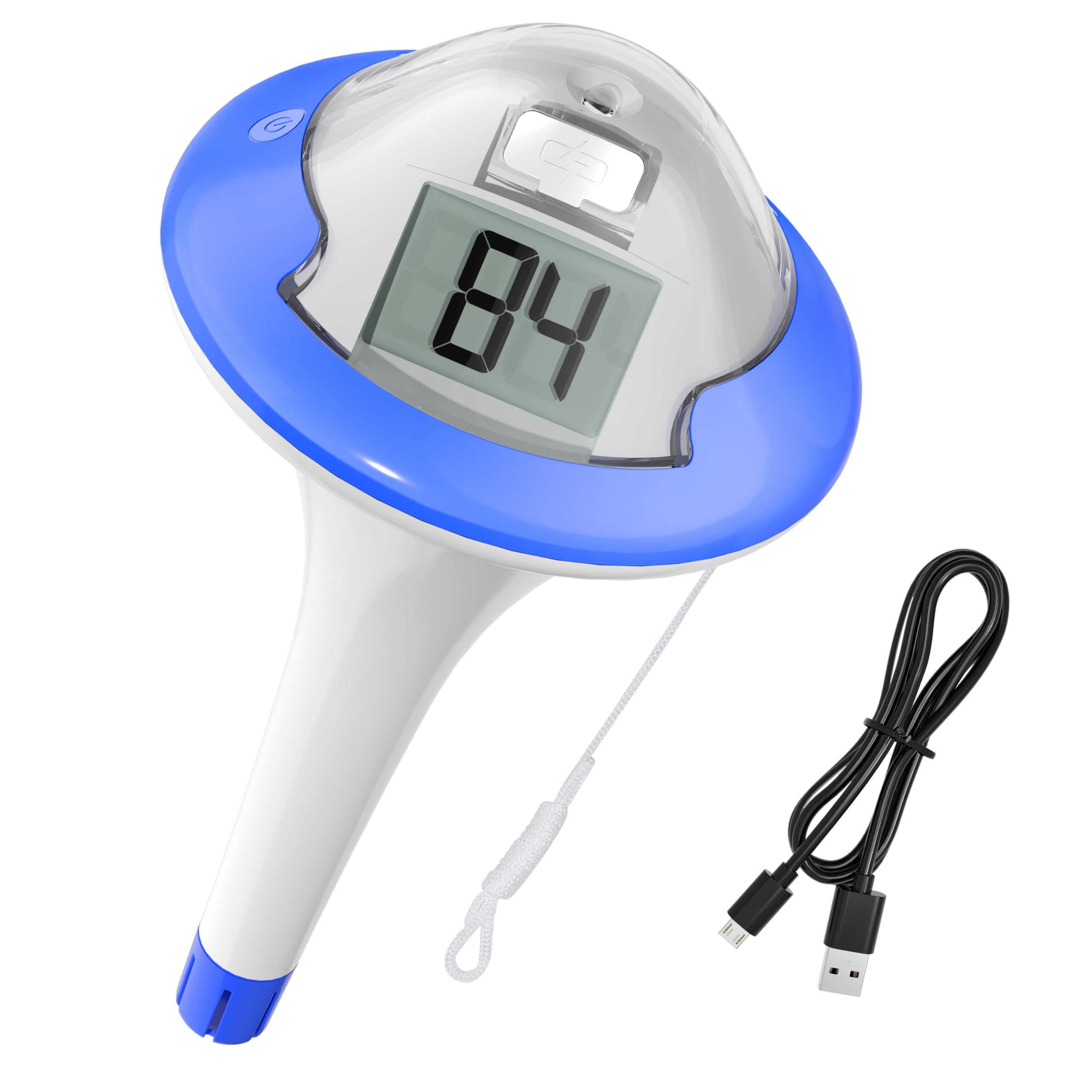 BALDR Dual-Screen Pool Thermometer with Ultra-Bright Display | Rechargeable Floating Thermometer | High-Accuracy Waterproof Design | 300° Viewing Angle & Big Numbers (Dark Blue)