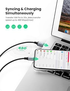 Ugreen, Mfi Licensed USB-A & Lightning Braided Data and Charging Cable, 2 Meters, Black, 60158