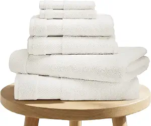 100% Organic Cotton 700 GSM Plush 6-Piece Towel Set GOTS Certified, 2 Bath Towels, 2 Hand Towels & 2 Washcloths - Ivory