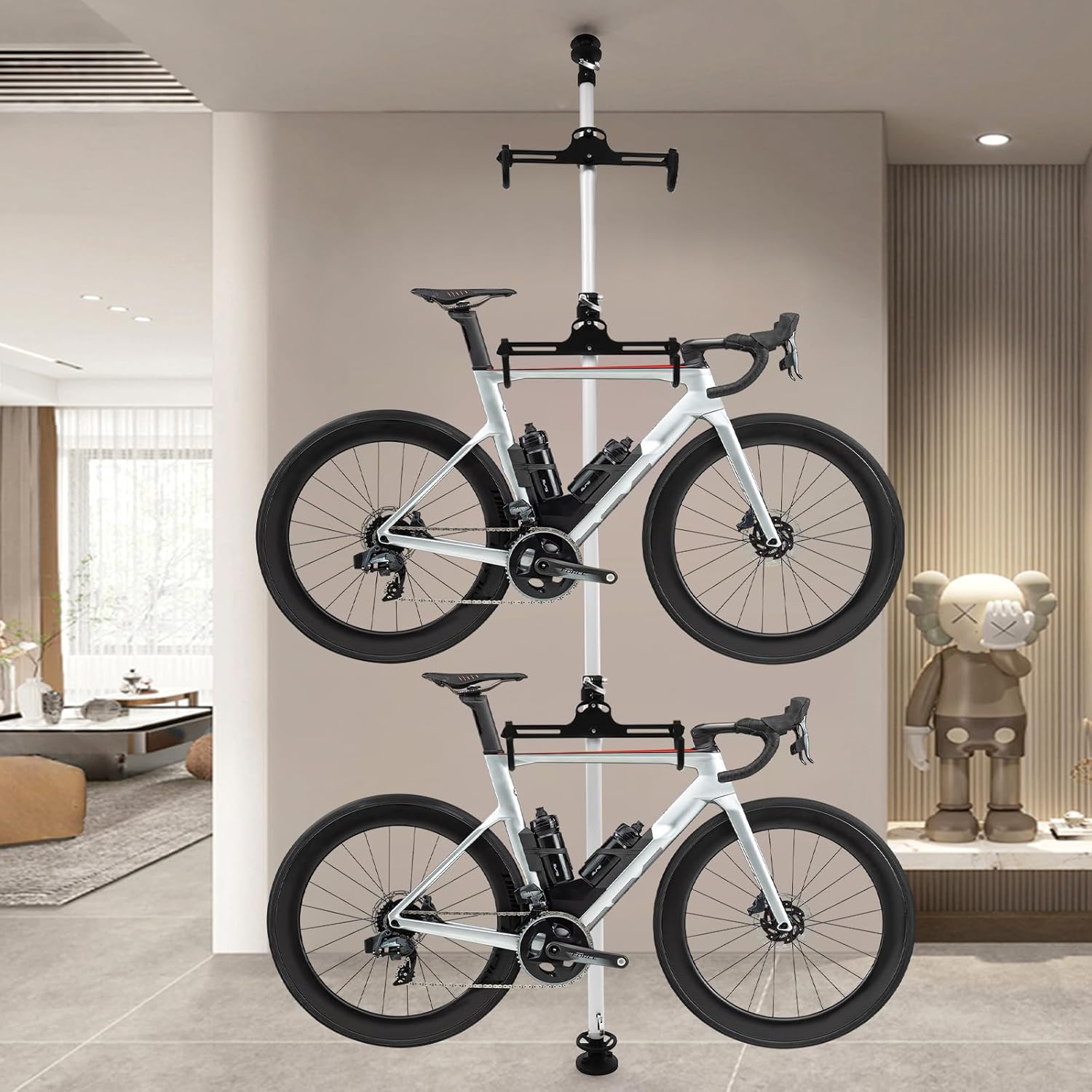 JOMCYDM Bike Storage Rack,Indoor 3 Bike Bicycle Vertical Hanger Floor Parking Rack Storage Stand for Garages or Apartments Hook for Bicycles Mountain or Hybrid Bikes,Height Adjustment 5.74-13.12 ft