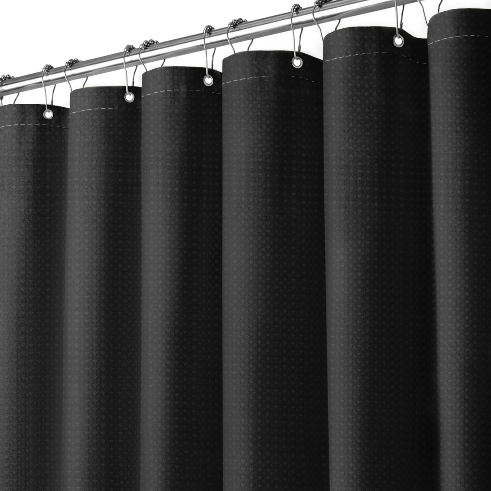 Rideau de Douche 180 x 200 cm Noir Feagar Tissu Hydrofuge Anti-Moisissure