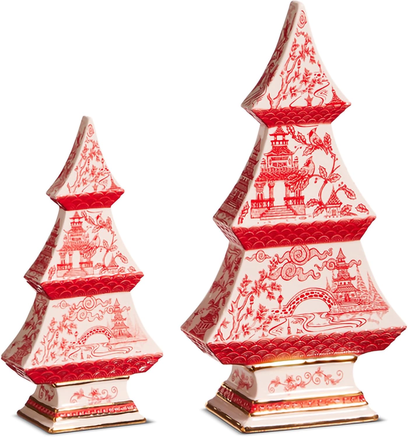 Raz Imports 2024 Christmas in The Garden 9"" Red Chinoiserie Trees, Set of 2, 4457727
