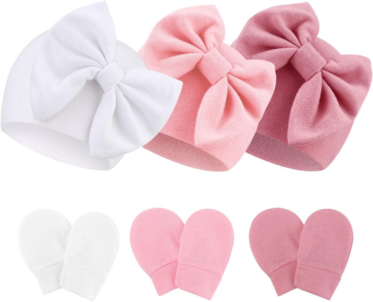 Newborn Baby Hats and Mittens Set Infant Bow Beanie Cap Toddler Gloves Newborn Hospital Hats for Baby Boy Girl Kid 0-6 Months