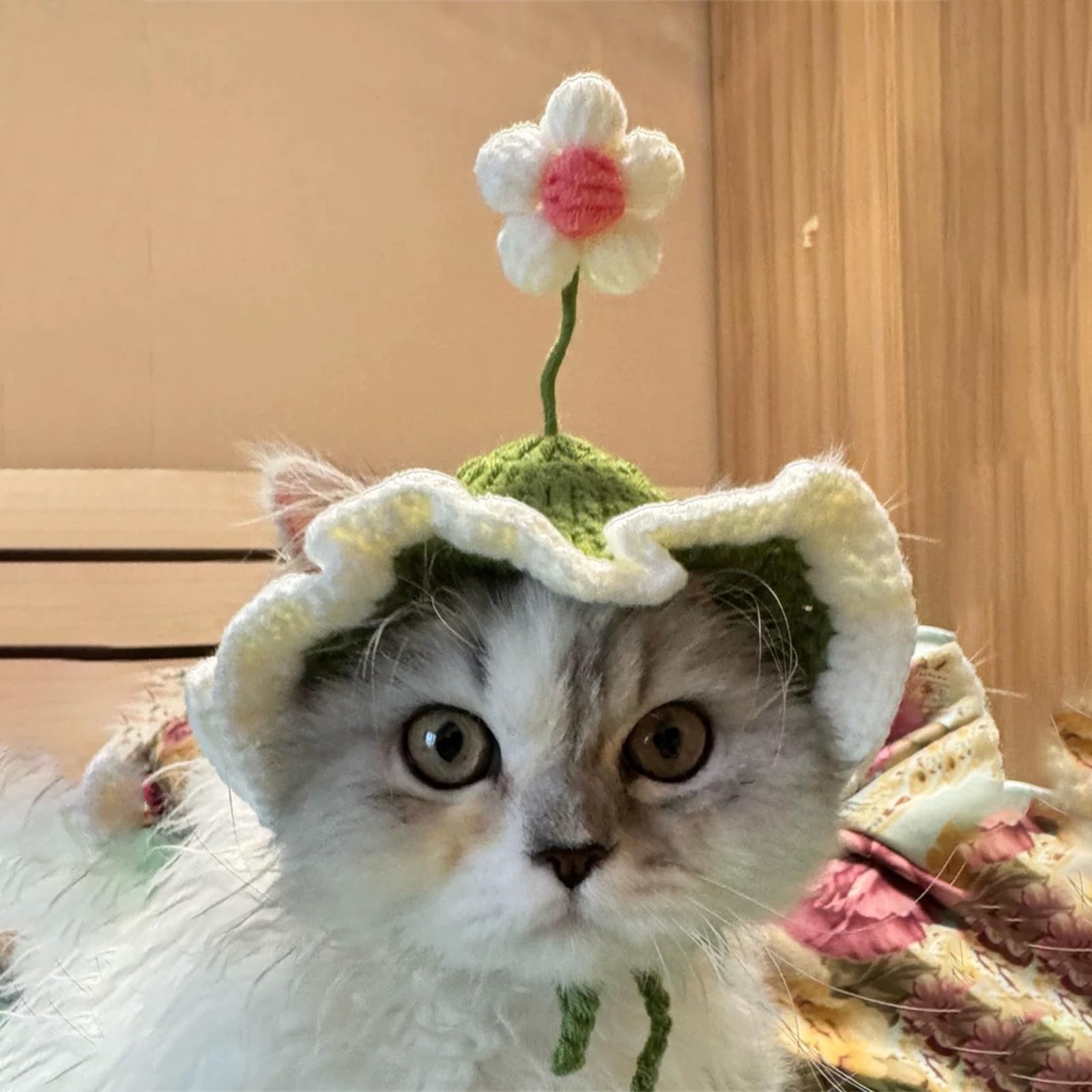 KASESSS 2 Pieces Small Dog Hat, Cat Hat Knit, Hats for Dogs Funny HAts for Cats Cute Style Cat hats Flower Shape - Image 2