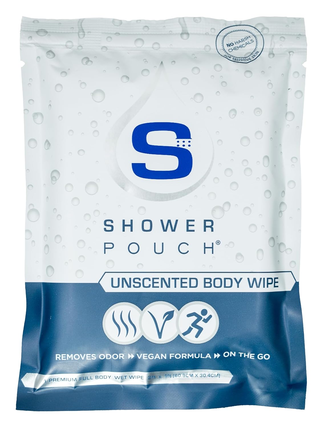 Shower Pouch XL (2' x 1') Bathing Body Wipes for Adults – Aloe-Infused Heatable & Reusable Bath Wipes for Camping, Travel, Outdoor – (5 Pack) Unscented