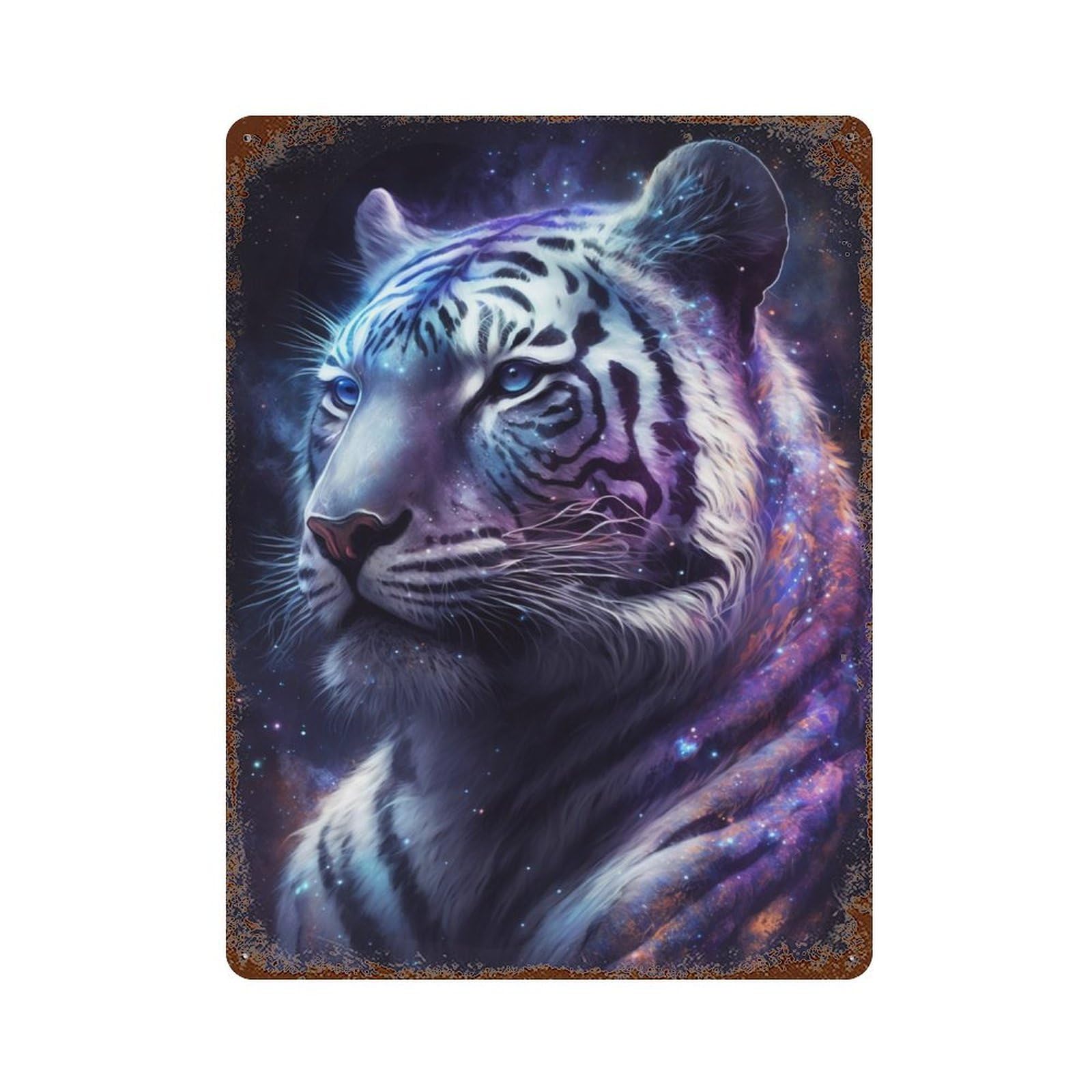 Galactic Tiger Art Print Rusty Metal Tin Sign 15.7"x11.8", Old School Wall Decor for Garage, Pub Or Kitchen