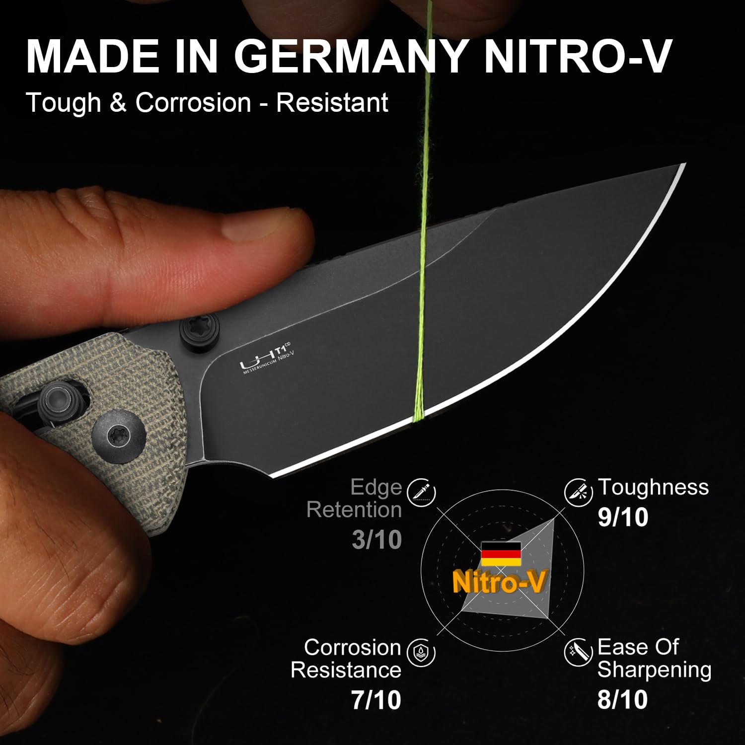 Kizer T1 CD EDC Taschenmesser, 8 cm Drop Point Klappmesser aus Nitro V Stahl mit Micarta Griff, EDC Messer für Camping, Wandern und Angeln V3490.2CA1