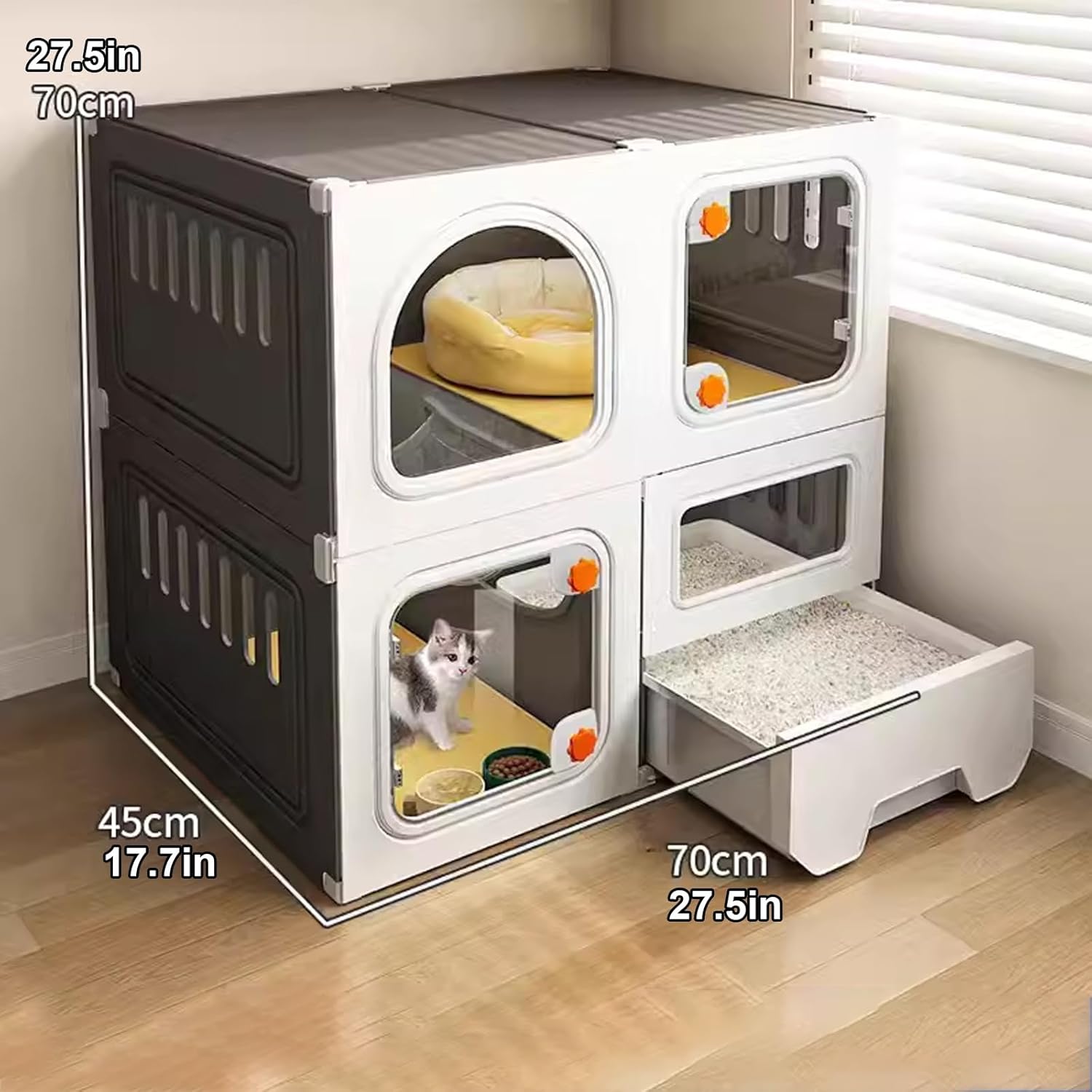 , Cat Enclosures Indoor, Cat Enclosure Large, Cat Villa Indoor, Indoor with Litter Box, Easy to Assemble Cattery, Ideal for 1-2 Cat (Color : 27.5x17.7x27.5)