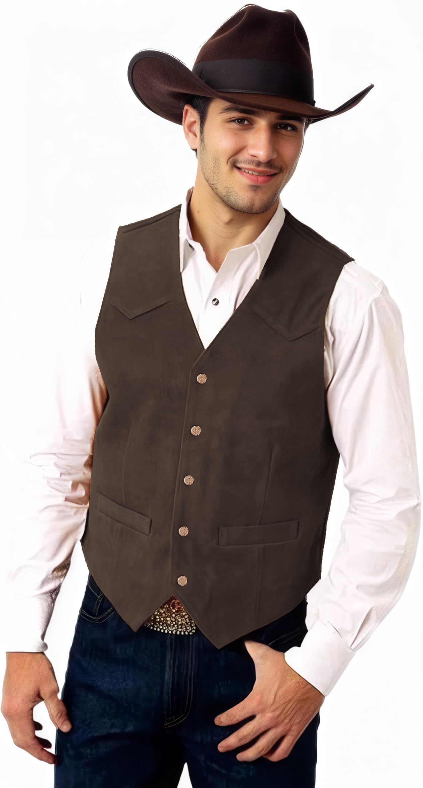 Men's Suede Leather Vest Casual Cowboy Western Vests for Men Waistcoat