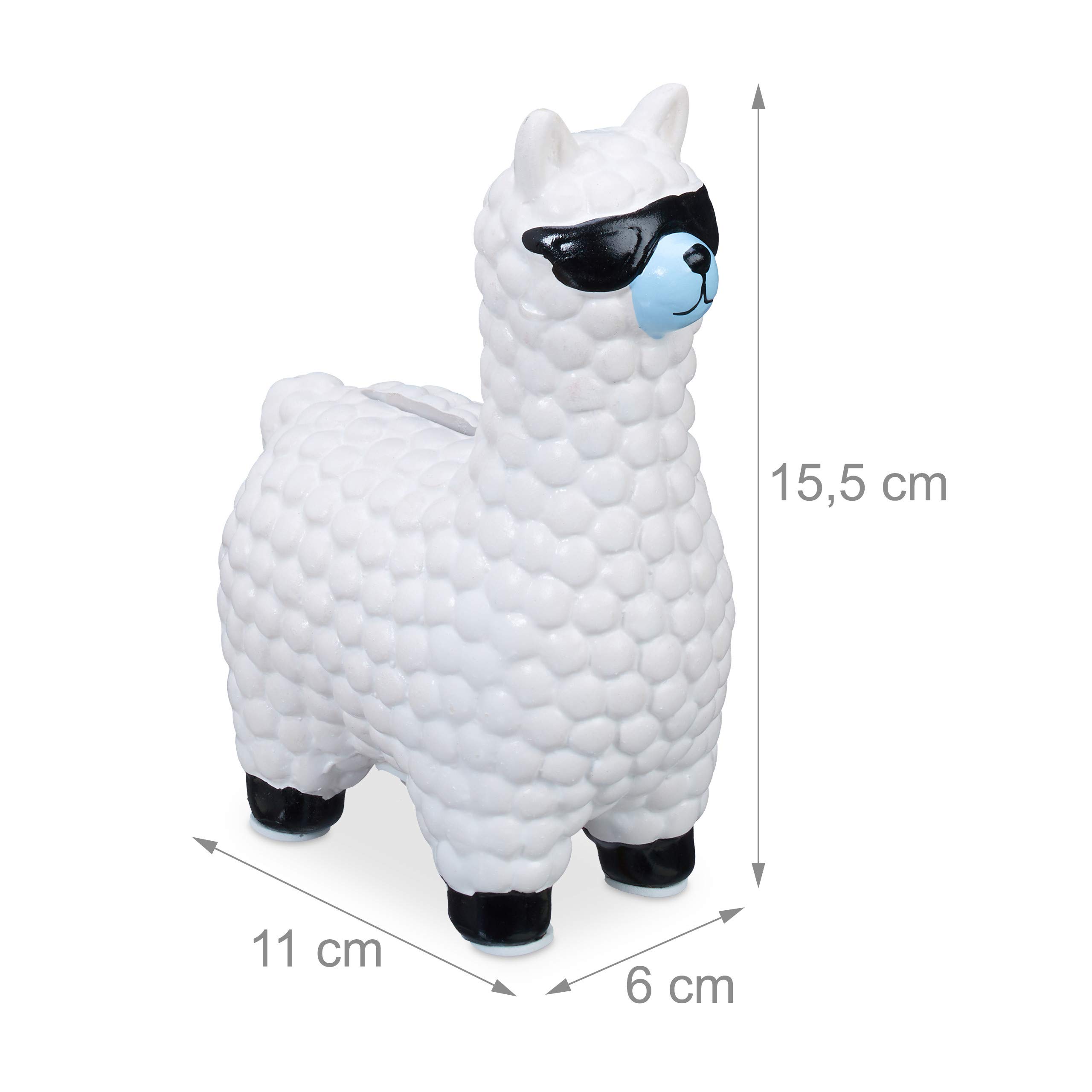 Relaxdays Salvadanaio a Forma di Lama con Occhiali, Contenitore Porta Soldi in Ceramica, HLP: 15,5x11x6 cm, Bianco