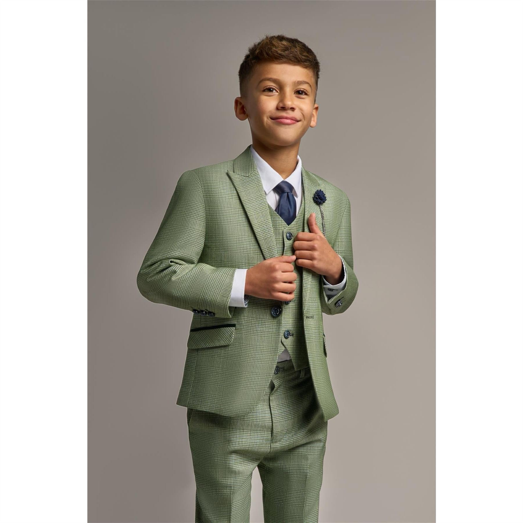 TruClothing.com Jungen 3 Teilig Salbei Grün Karo Anzug Tweed Tailored Fit Hochzeit
