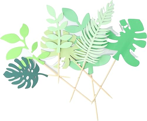 Miniatura 2 de Leadigol 14 adornos de hojas para tartas, hojas de palmera tropicales, decoración de cupcakes de bosque de hojas verdes, para fiestas de cumpleaños,