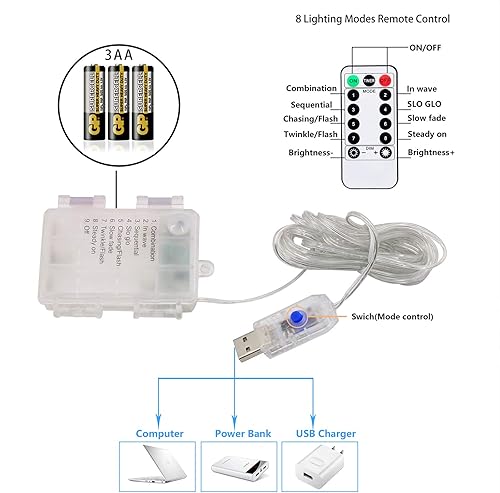 Miniatura 6 de Luces de Cadena Arcoíris 40 LED Luces de Hadas Decorativas para Interiores y Exteriores 8 Modos USB y Pilas 13 pies Luces Centelleantes con Control