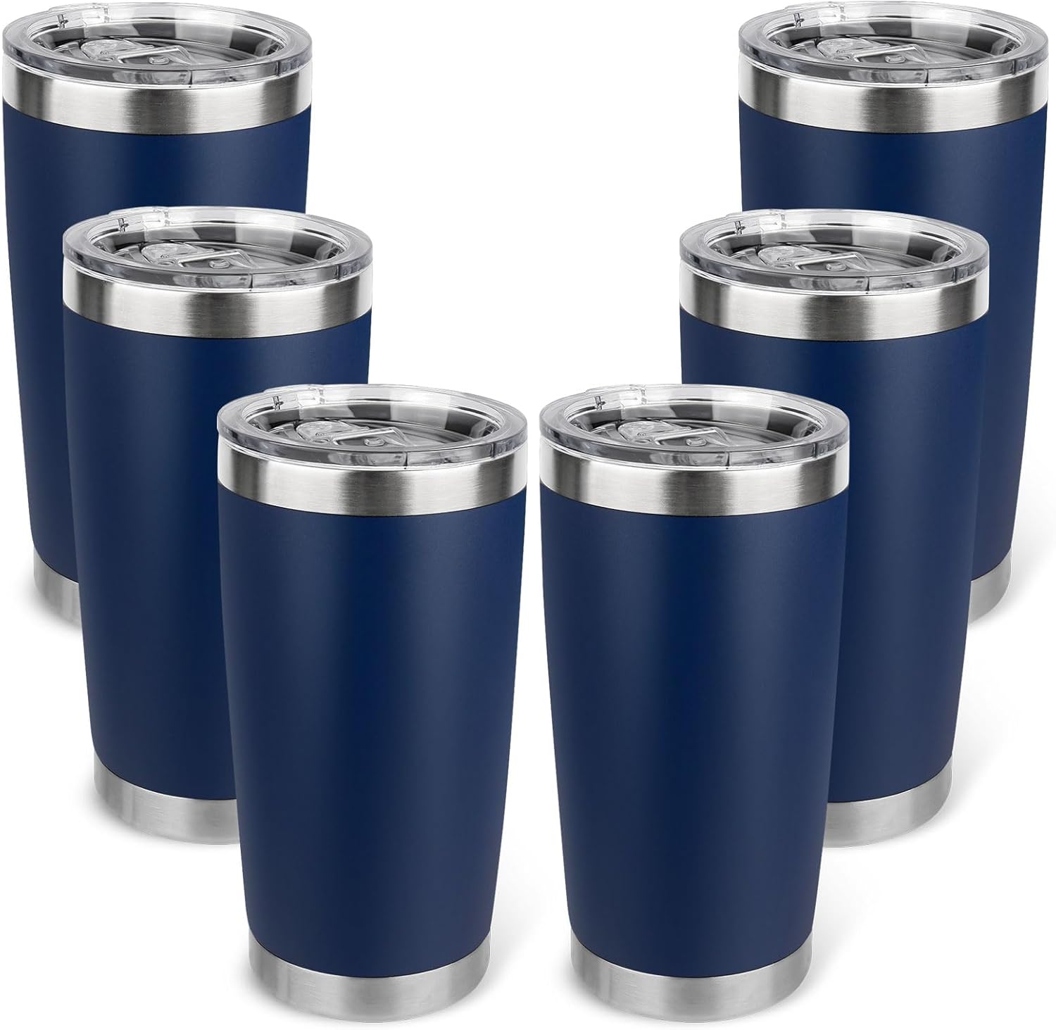Zynkify 20oz Stainless Steel Tumbler Bulk with Lid, Travel Mug - Double Wall Vacuum Powder Coated Cup - Navy Blue, 6 Pack