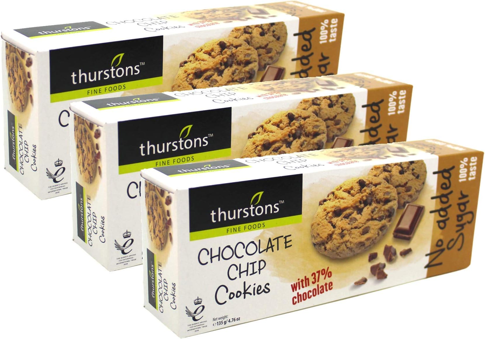 Thurstons No Added Sugar Chocolate Chip Cookies 135g x 3 Boxes