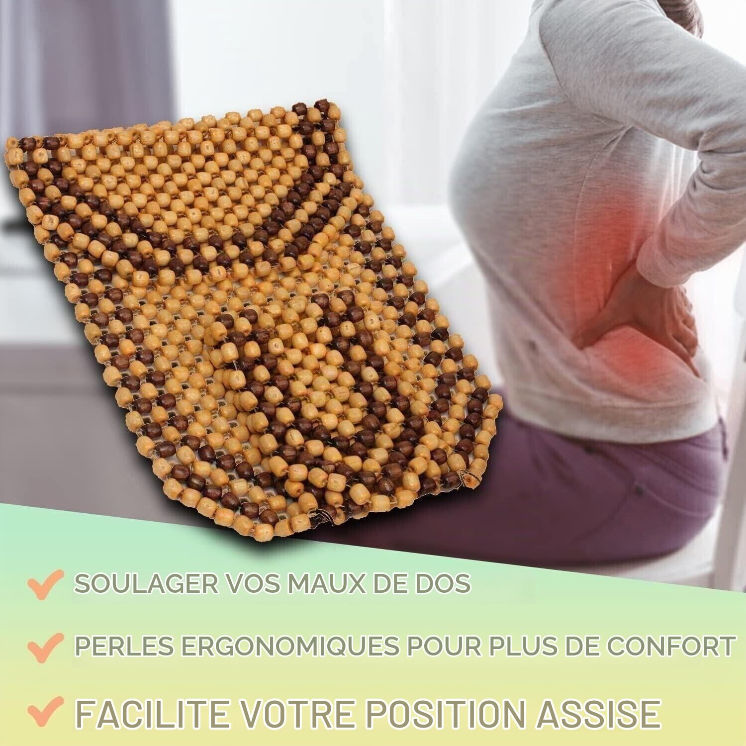 Générique Couvre-siège Auto en Billes de Bois Housse de Siège Confort Massage Coussin Boules Beige Coussin d'assise à Perles en Bois Nature pour Voiture Universel