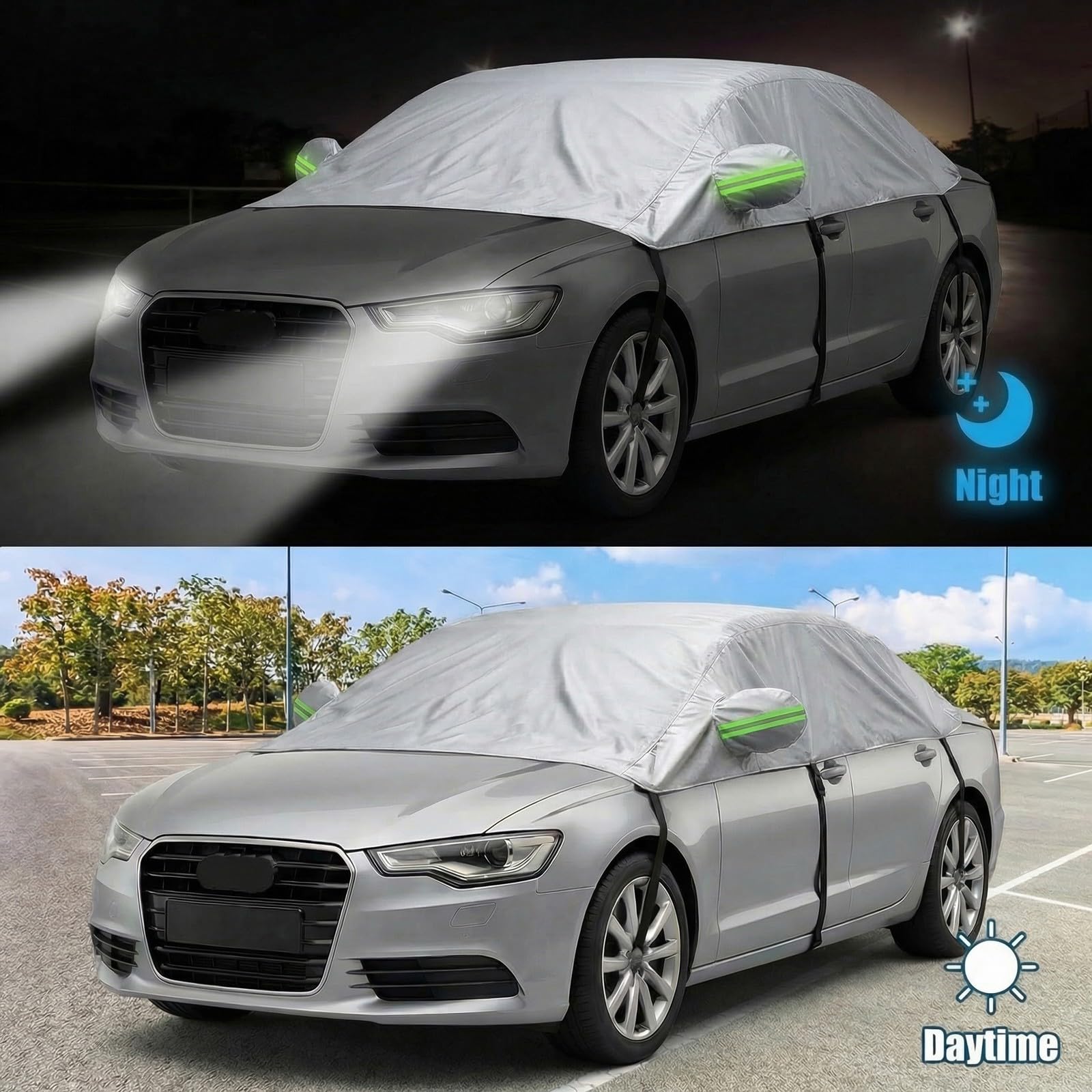 Wasserdicht Halbgarage für Auto Sommer für Ford Fusion 2005-2020 Autoabdeckung Abdeckplane Auto All Weather, Wasserdicht Staubdicht Sonnenschutz Wetterfest und Laub(Silber)
