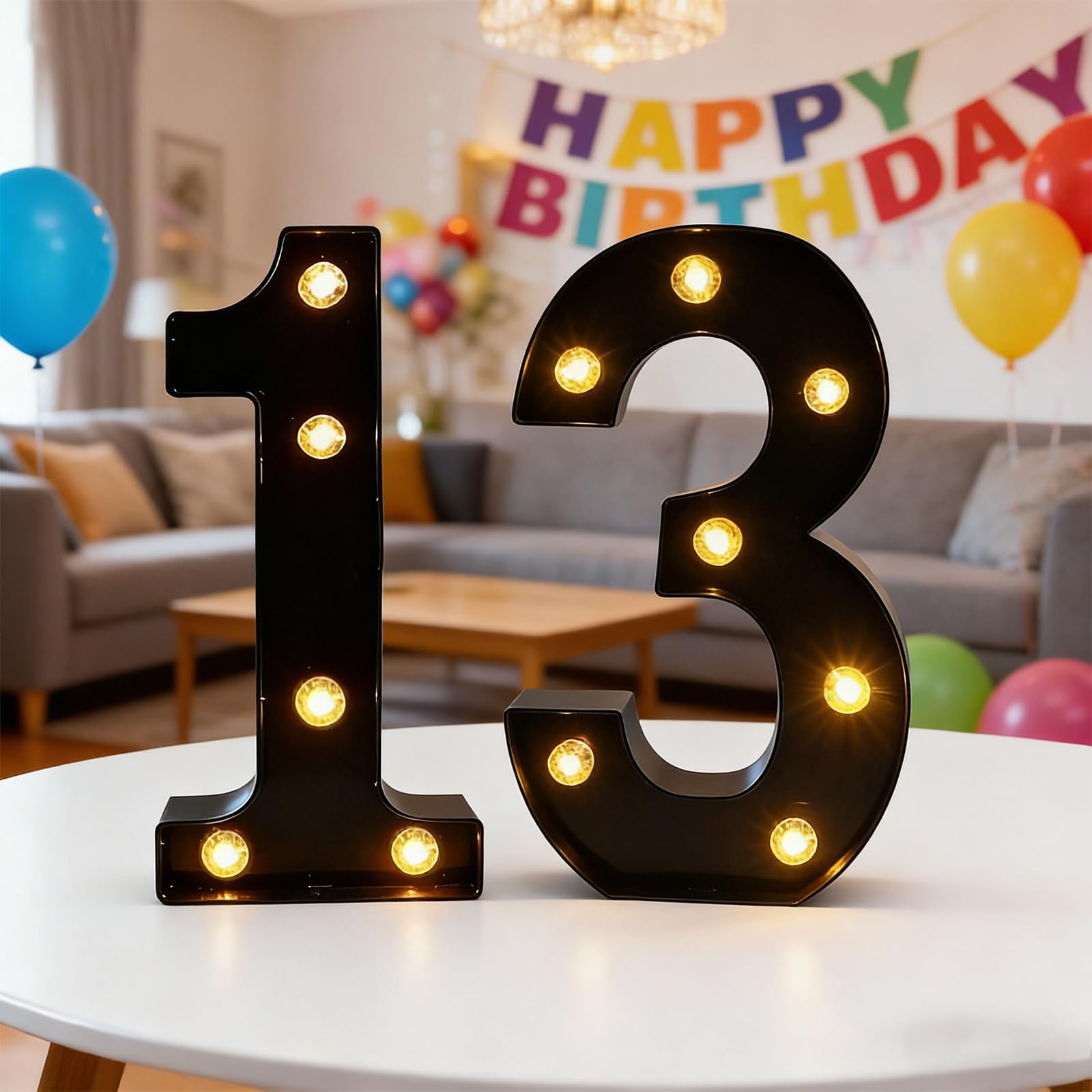 LED Light Up Numbers, 8.5inch Marquee Numbers Lights for 13th Birthday Decorations, Black Light Up Number Sign for 13th Birthday Wedding Anniversary Table Wall Party Decor โ image 1