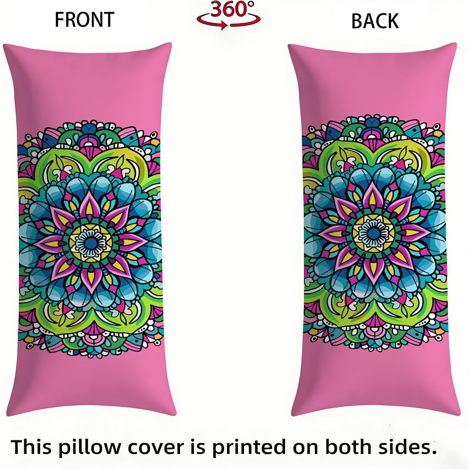 Funda de Almohada 180 cm Rosa Protector Almohada 60x180cm Suave Terciopelo Funda Cojin, Mandala Long Pillowcase Transpirable, con Cierre de Cremallera Lateral Cushion Covers para Dormir de Lado bz-670