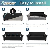 Vista 7 de Asnomy Couch Covers for 3 Cushion Couch Stretch Sofa Covers Slipcovers, Pet Protector Furniture Covers for Dogs Cats Spandex Jacquard Fabric Small
