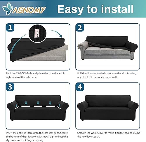 Miniatura 6 de Asnomy Fundas de sofá para sofá biplaza de 3 plazas, fundas elásticas de terciopelo para perros y gatos, protector de muebles con cojines de 3