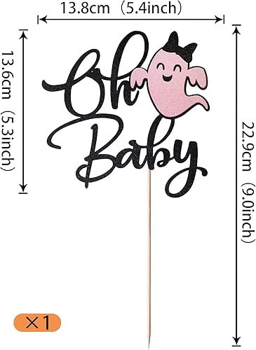 Miniatura 5 de Rsstarxi 1 paquete de decoración de pastel Ghost Oh Baby con lazo de purpurina Oh Baby Spooky Cake Pick para Halloween, tema de fantasma, revelación