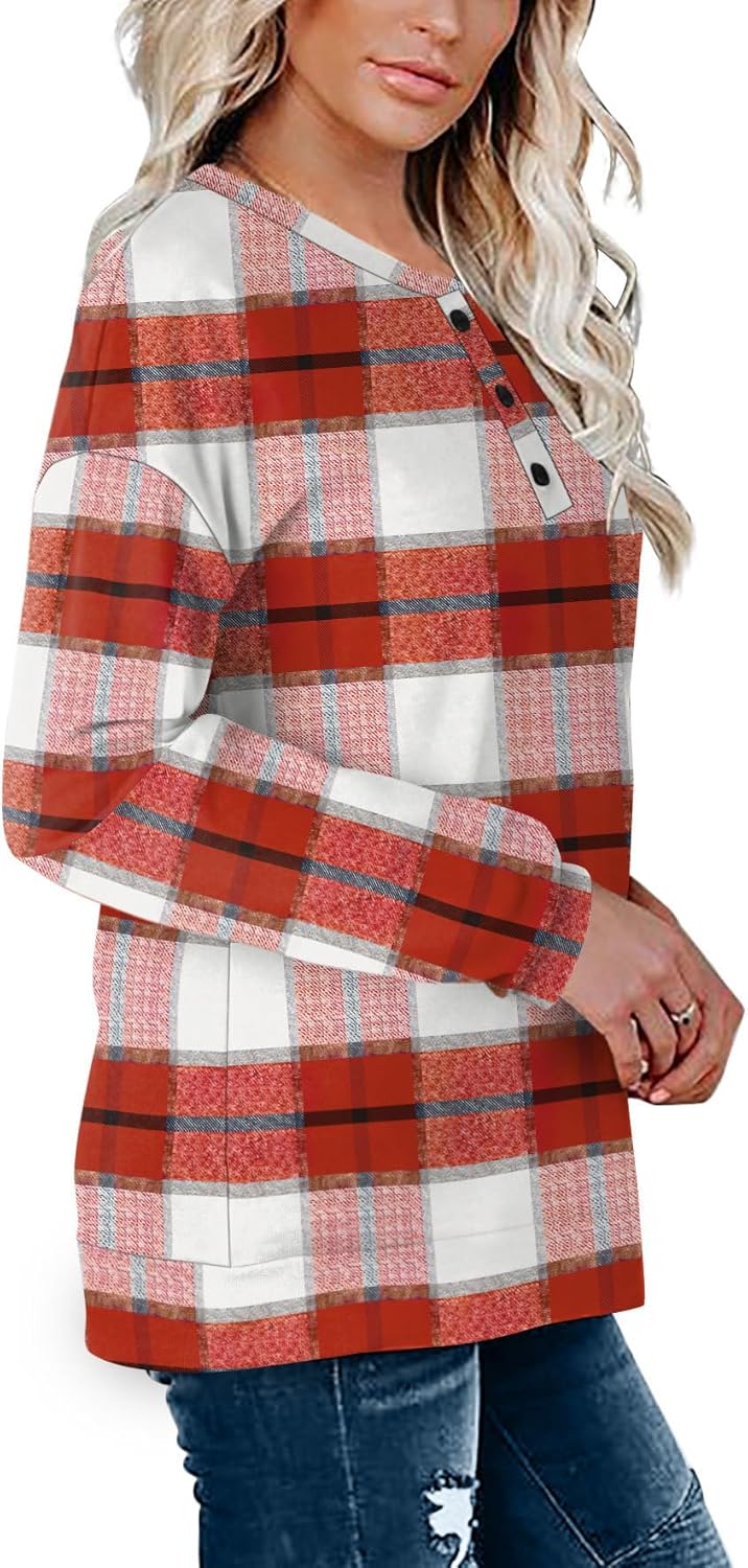 OFEEFAN Womens Casual Sweatshirts Henley Button Up Long Sleeve Tunic Tops - Image 3