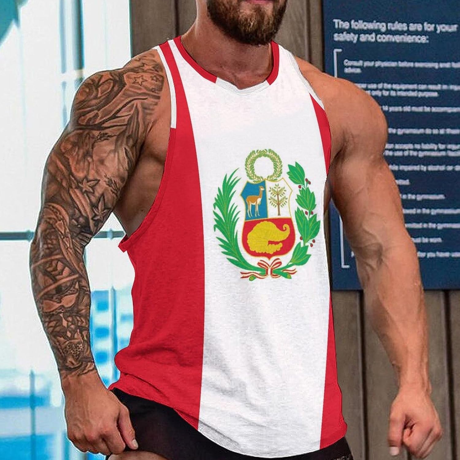 Peru Flag Mens Tank Tops Sleeveless Muscle Shirts Beach Casual Gym Shirt Vest Tee Tops