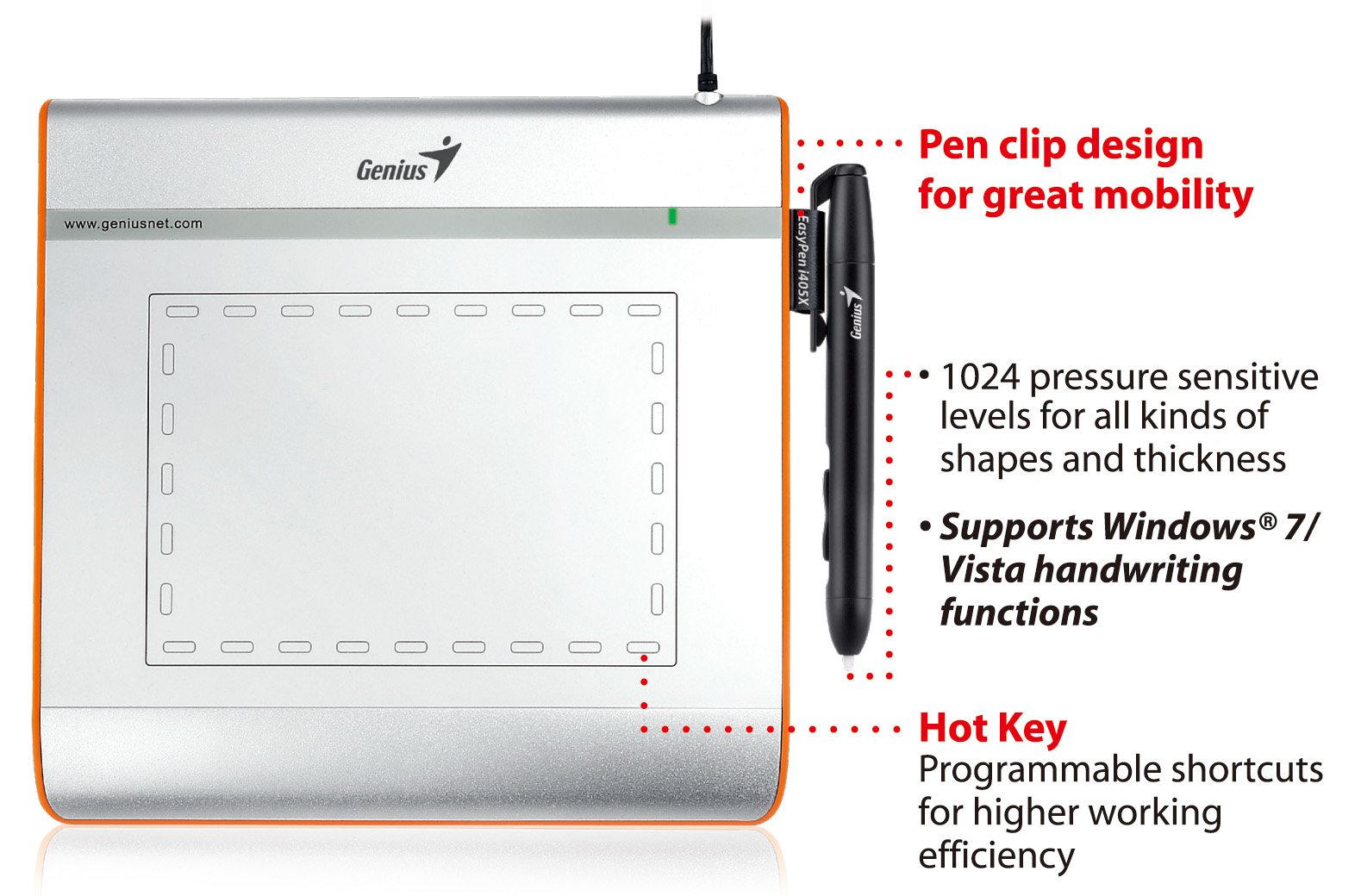 Genius Easy-Pen I405X Tavoletta Grafica, 4", Argento