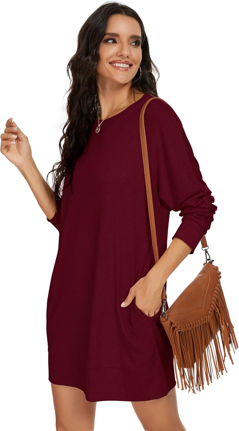 PrinStory Women's Casual Sweater Dresses Fall Winter Crewneck Loose Fit Pullover Tunic Dress with Side Pockets for Work S-4XL - Image 3