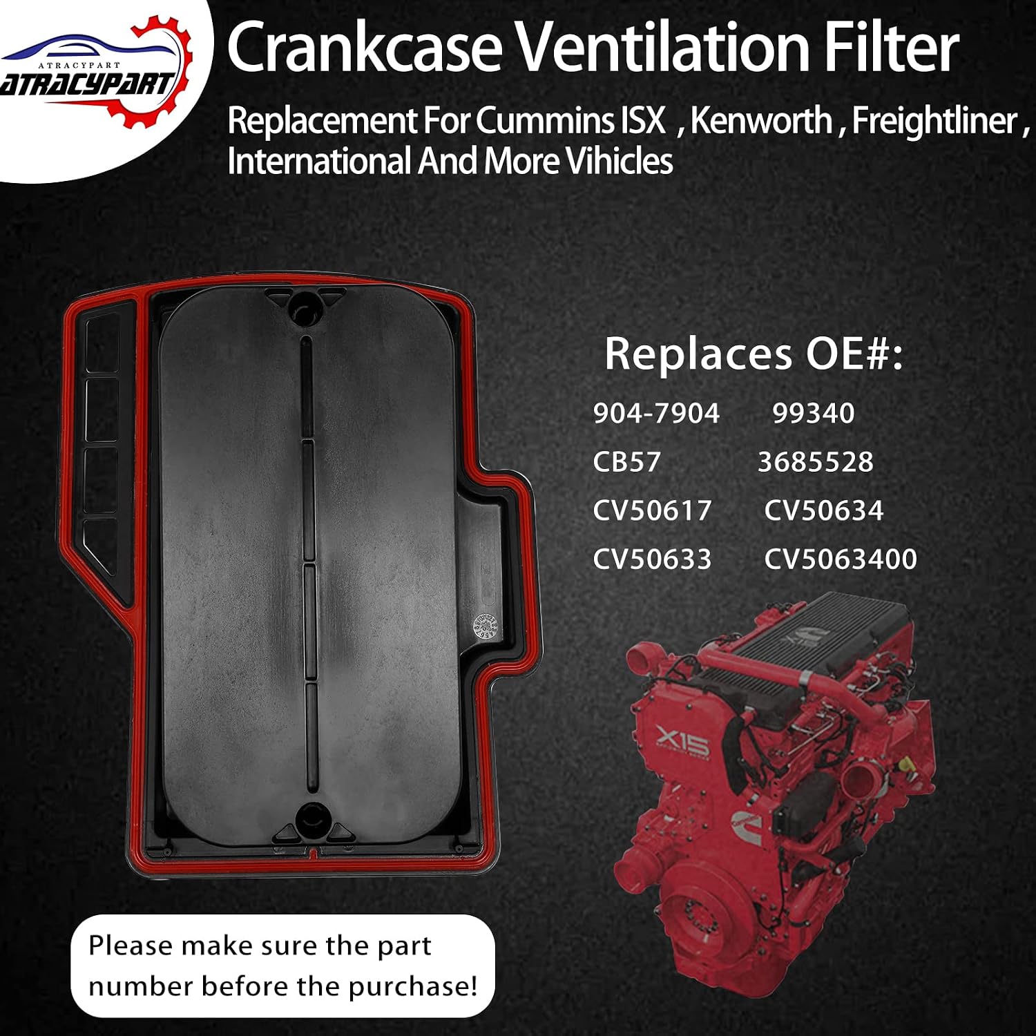 Crankcase Ventilation Filter Engine Breather Element|Replacement For Cummins ISX, Kenworth, Peterbilt, International ProStar And More Vihicles|Replace OE#: 904-7904, CV50617, CV50634