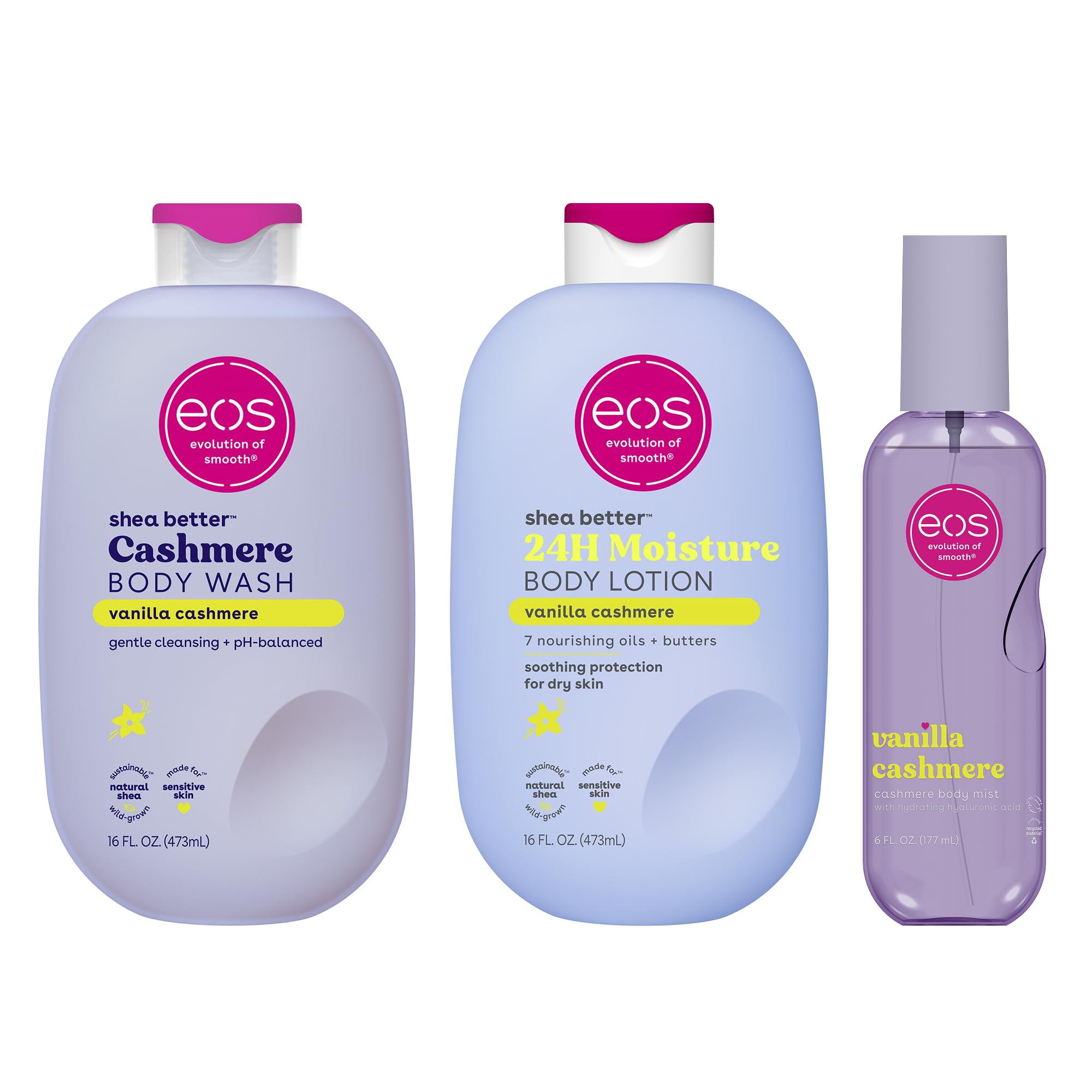 eos Vanilla Cashmere Scent Layering Bundle Body Wash, Mist, Lotion | Warm, Nuzzly Fragrance for All-Day Hydration - main product image