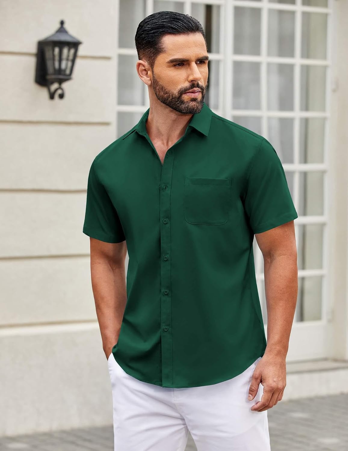  Mens Short Sleeve Casual Button Down Shirts Summer Untucked Dress Shirts with Pocket thumbnail