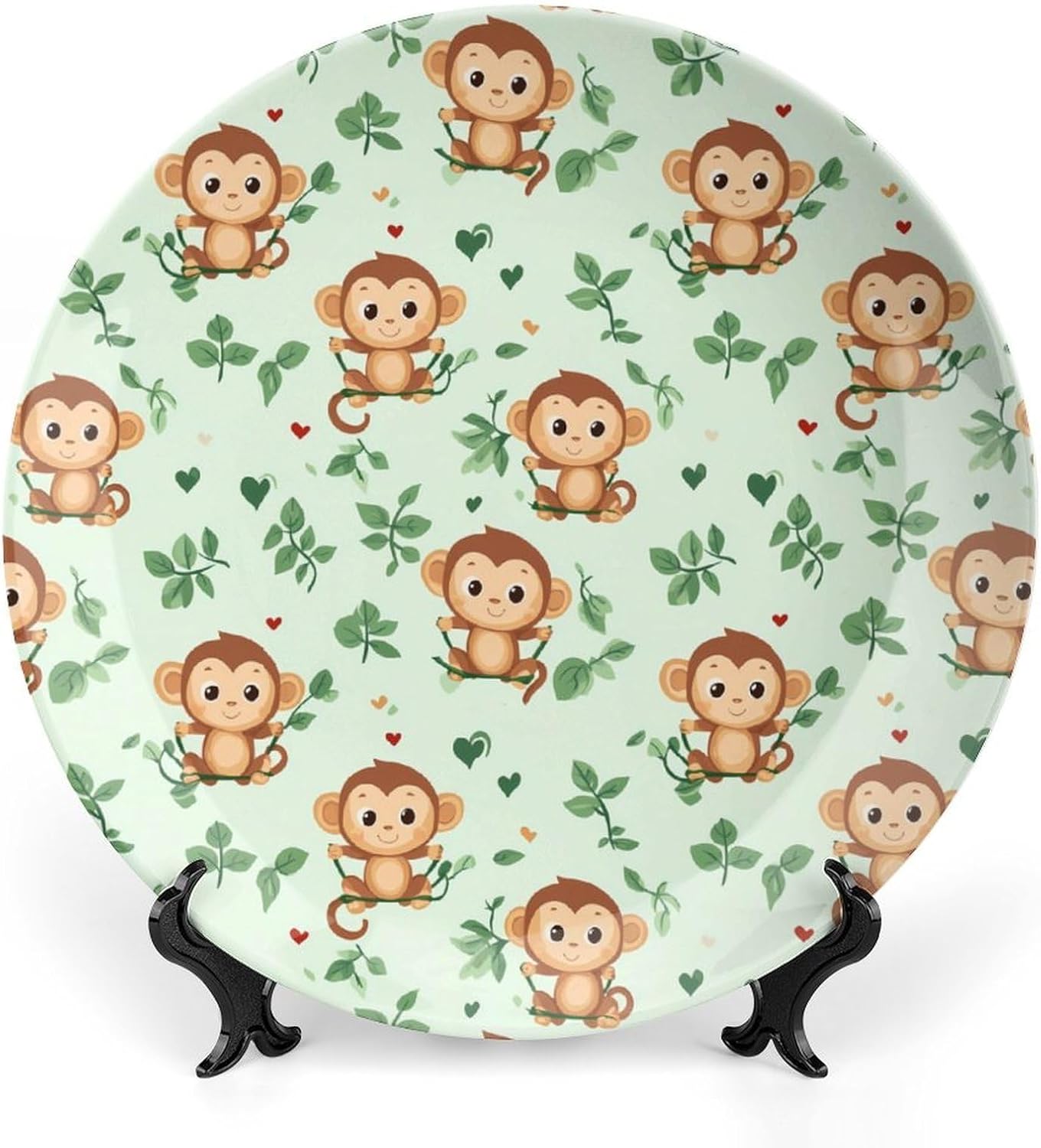 Cute Cartoon Monkey Decorative Plate Tray Decor Trinket Dish Bone China Dinner Plates for Home Office Kitchen