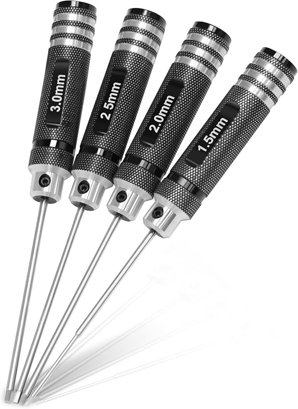Kit de Destornilladores Hex RC Speedybee: 4 Herramientas RC 1.5mm 2.0mm 2.5mm 3.0mm para Dron FPV, Coche RC, Helicóptero, Plateado