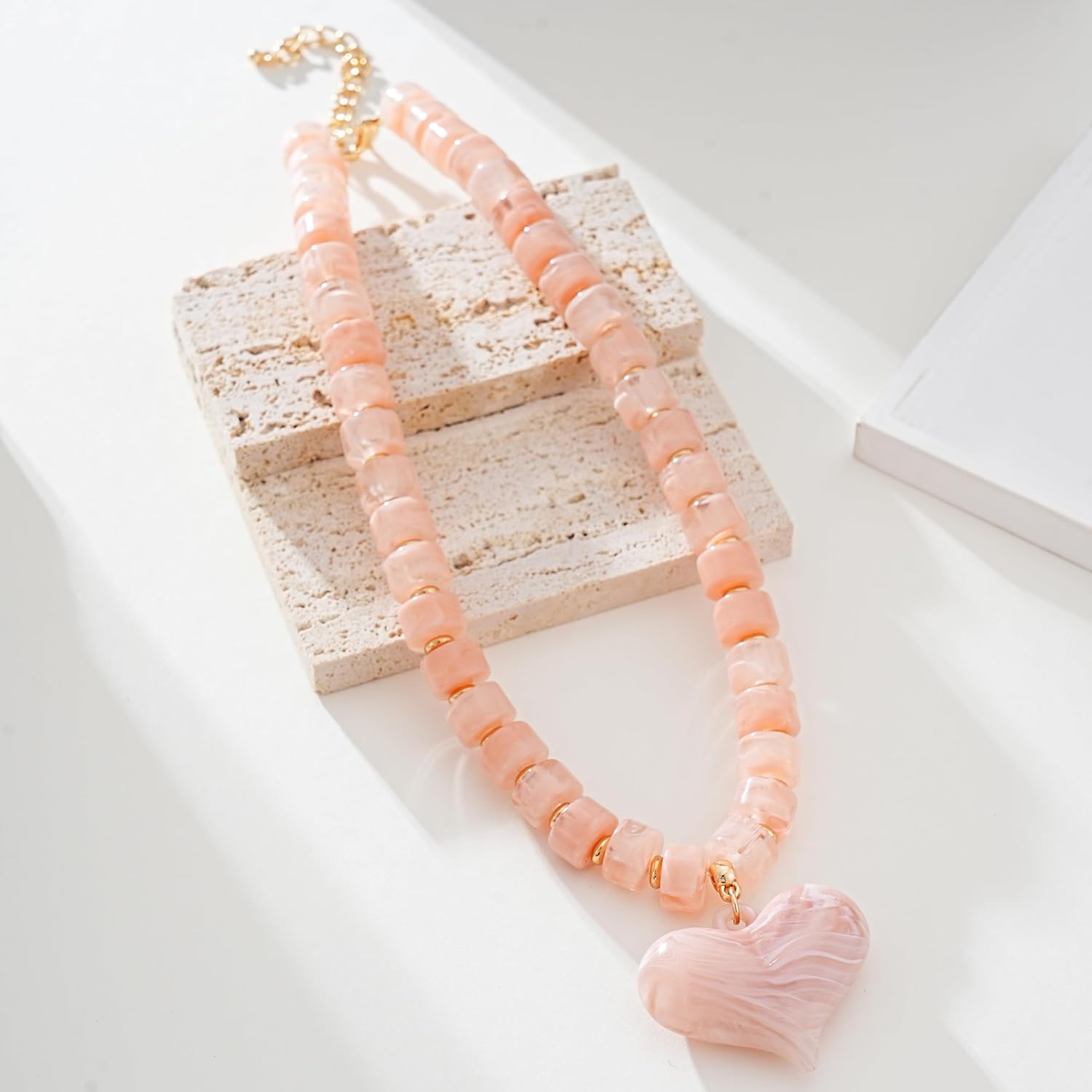 Large Acrylic Heart Necklaces for Women Chunky Puffy Heart Pendant Necklace Exaggerated Statement Love Beaded Choker Necklace Jewelry - Image 5