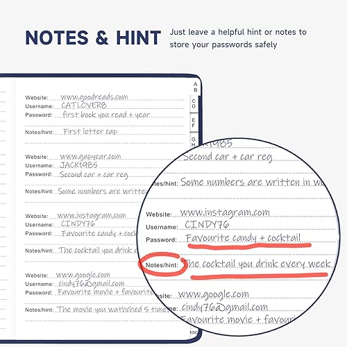 Miniatura 5 de Libro de contraseñas con pestañas alfabéticas - Organizador de direcciones de Internet y contraseñas de tapa dura - Cuaderno de contraseñas
