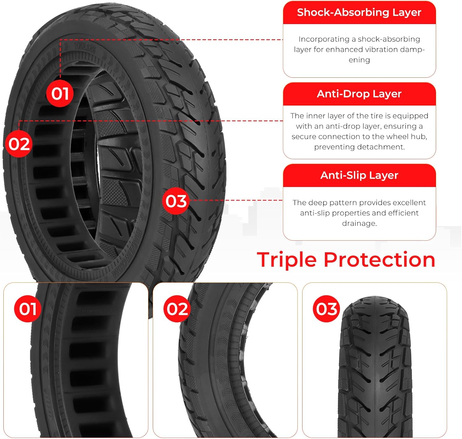 10x2.125 Scooter Tire, 10 inch Solid Tire, Tubeless Tyre for Segway Ninebot F20/F25/F30/F40/F65/D18W/D28U/D38U Electric Scooter Front or Rear Replacement Solid Rubber Tires (2Pcs)