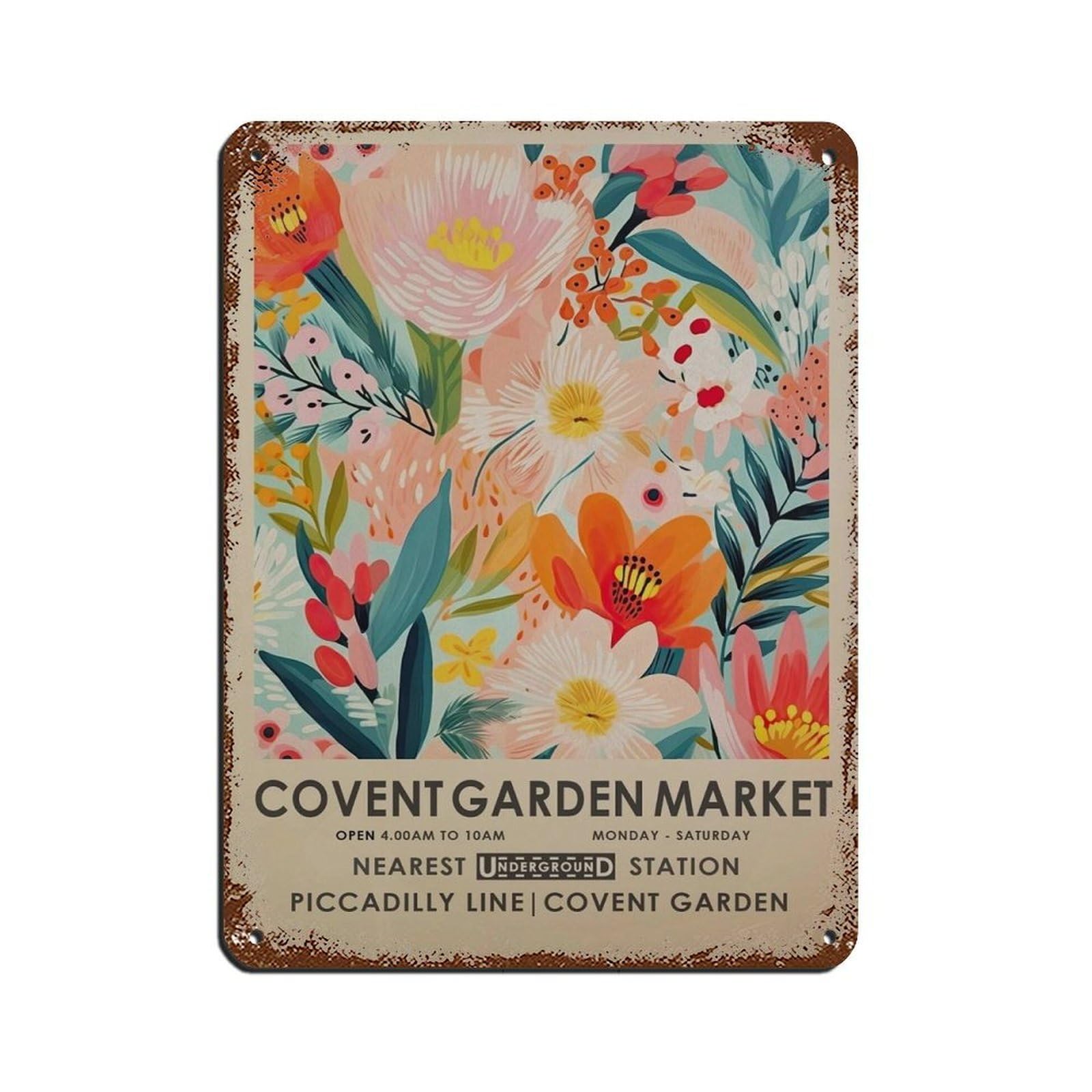 Covent Garden Flower Market,botanical Art Retro Poster Metal Tin Sign Chic Art Retro Iron Painting Bar People Cave Cafe Family Garage Poster Wall Decoration 12x16inch(30x40cm)