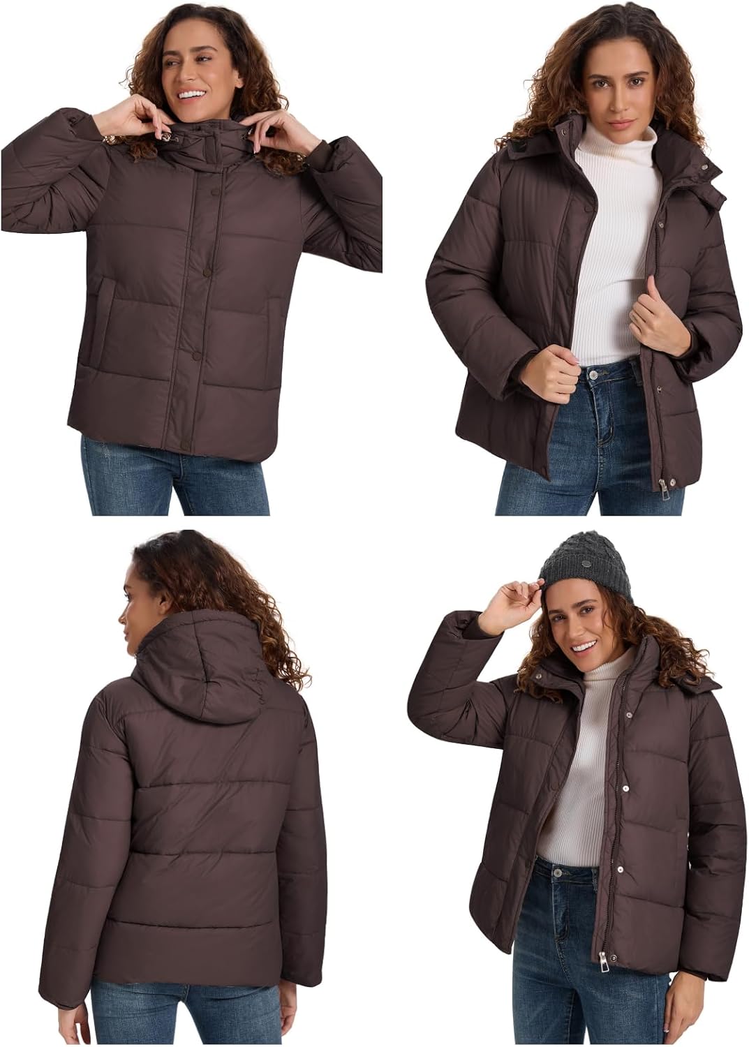 HOTIAN Women's Cropped Puffer Jackets Hooded Zip Up Winter Warm Quilted Coat Outerwear - Image 4