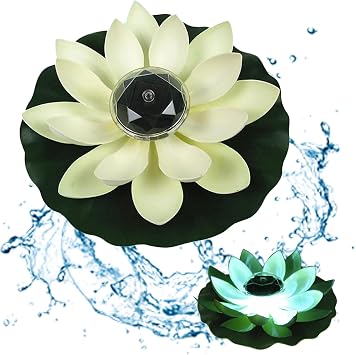 Lotus Flower Solar Light for Pool Floating Lotus Light 11.02 Inch Waterproof Solar Pond Light with Hook for Garden Lawn Backyard Pond Fountain White
