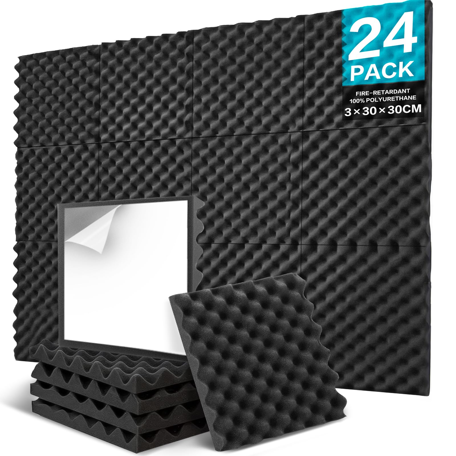 JBER 48 stück Akustikschaumstoff Akustikschaumplatten, 2,5 x 30,5 x 30,5 cm Schallabsorber Akkustikschaumstoff Schallschutz für Tonstudio