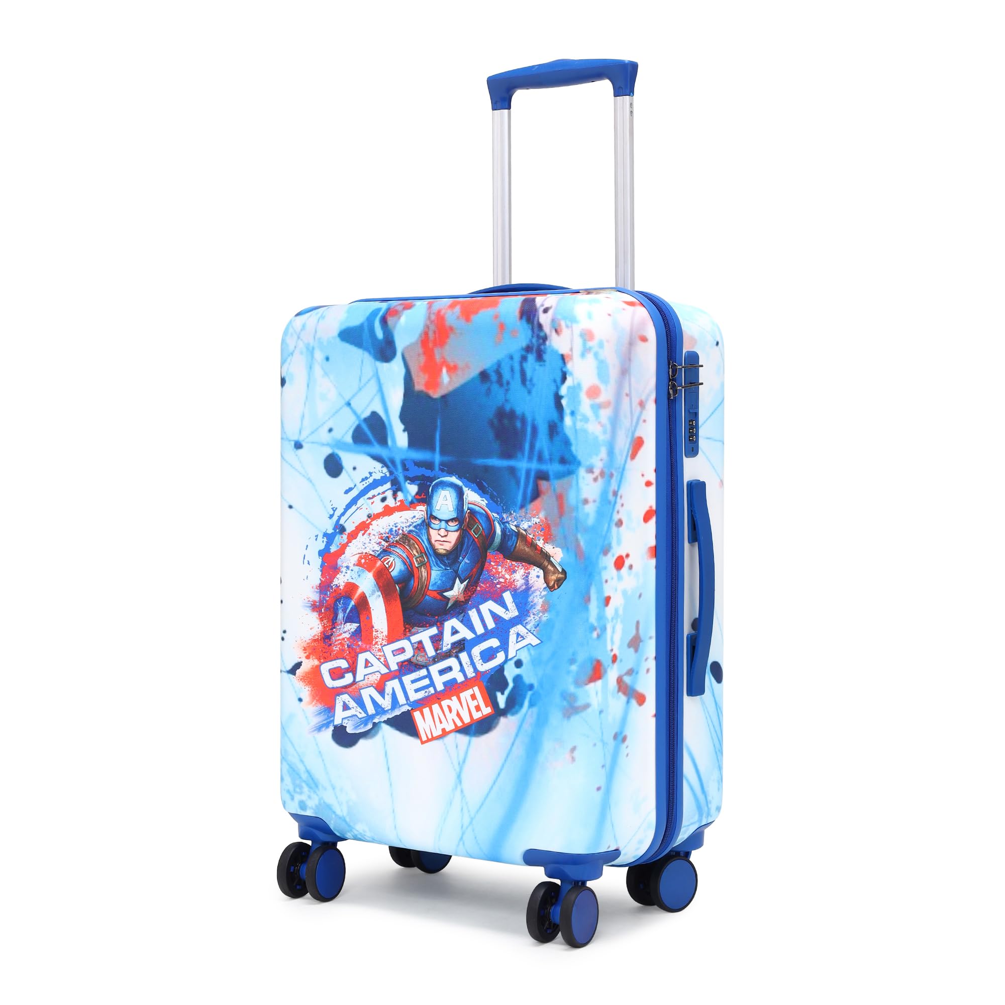 NOVEX Marvel Captain America Kids Trolley Bag for Travel | Turquoise Blue, 18-Inch Polycarbonate Backpack | Kid Spinner Luggage/Suitcase with 4 Wheels | Unique Bags for Boy Kids