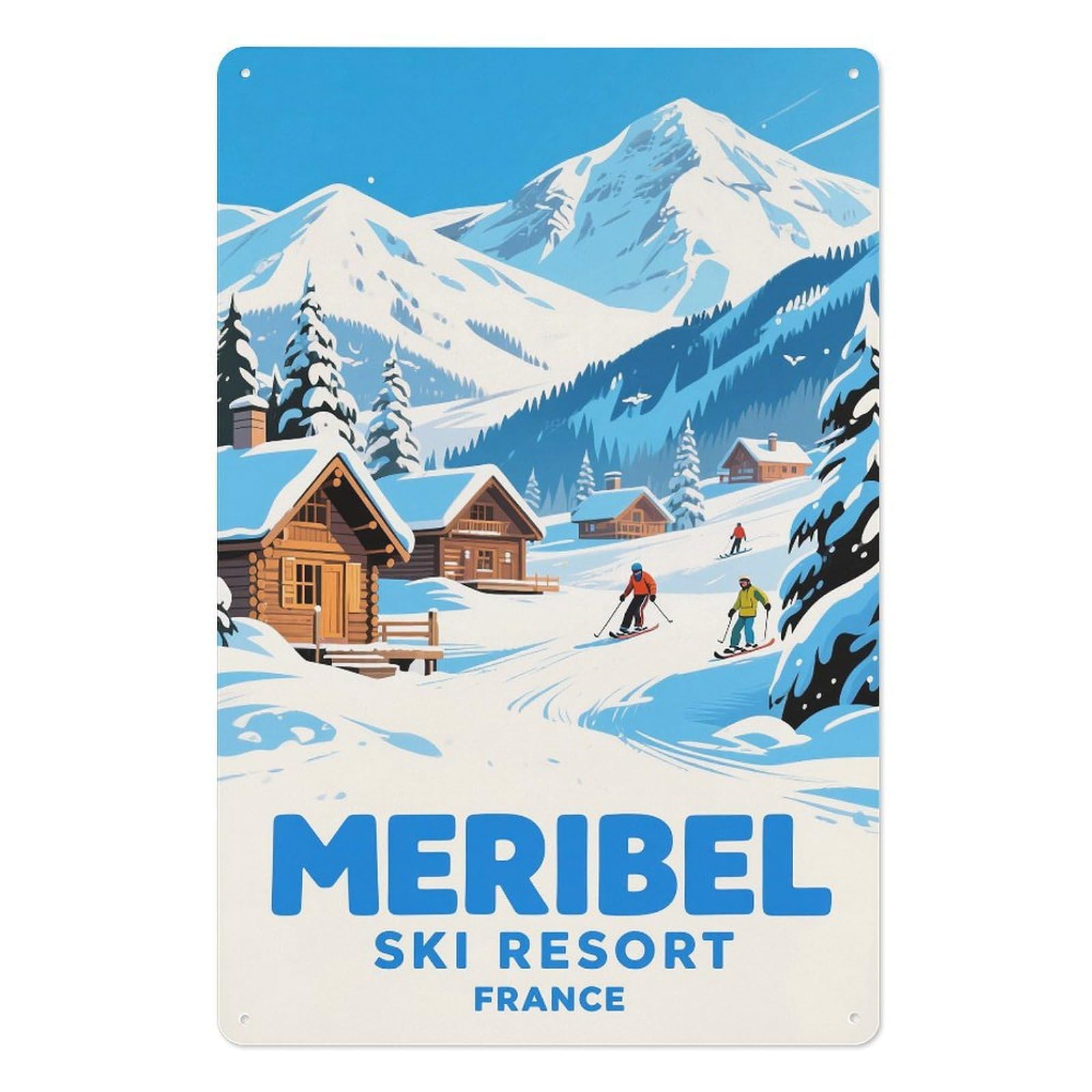 Meribel Ski France Retro Design Tin Paintings Vintage Tin Sign 08x12inch(20x30cm) Wall Art for Home Office Bedroom Living Room Cafes Wall Decor